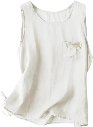 Linen Shirts for Women Summer Dressy Sleeveless Crewneck Plus Size Tank Tops Solid Color Lightweight Comfy Vests
