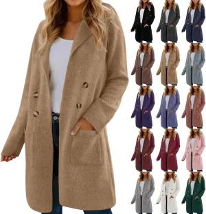 Long Cardigan Sweaters for Women Pea Trench Coats Mid Length Button Up Knit Cardigan Oversized Winter Jacket Trendy