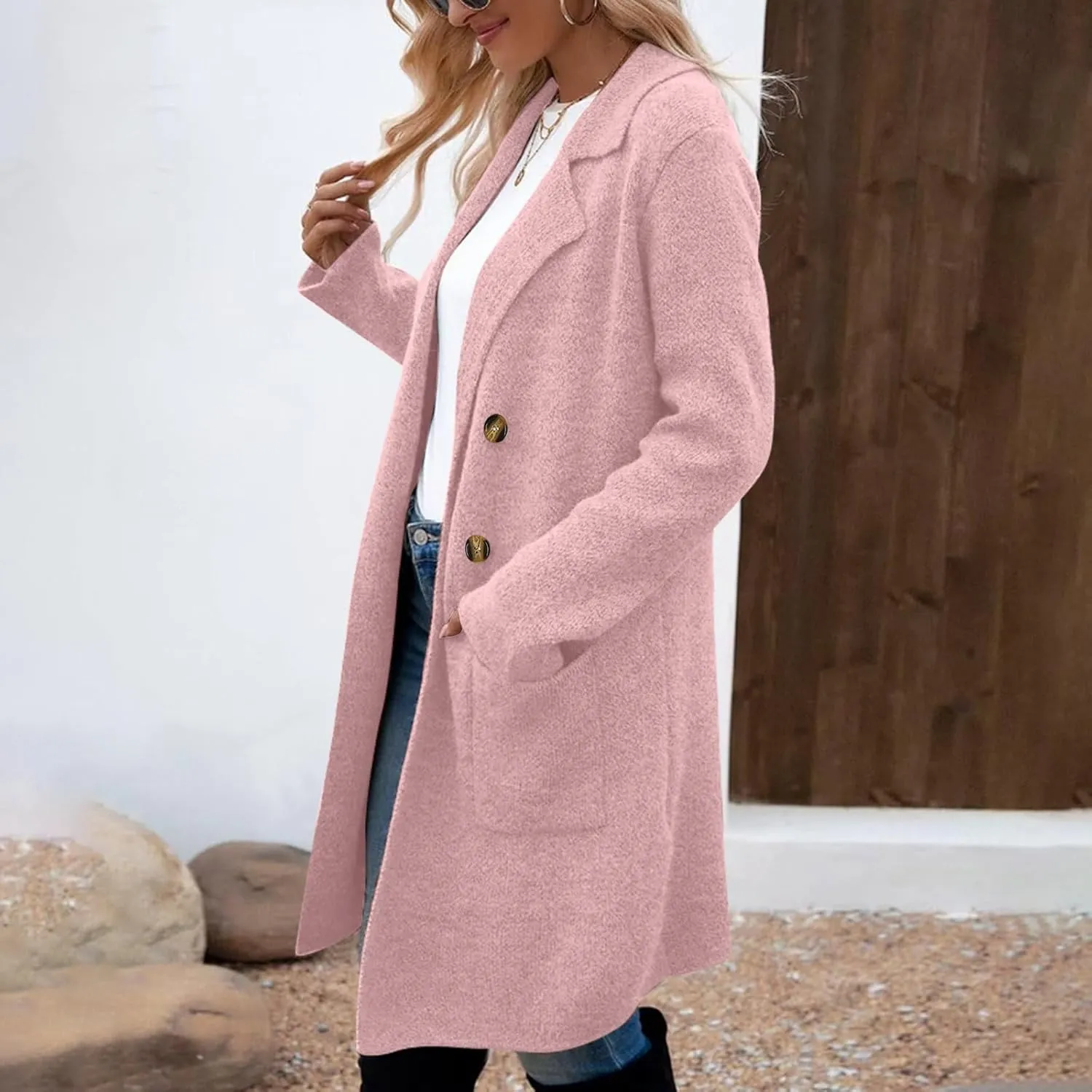 Long Cardigan Sweaters for Women Pea Trench Coats Mid Length Button Up Knit Cardigan Oversized Winter Jacket Trendy