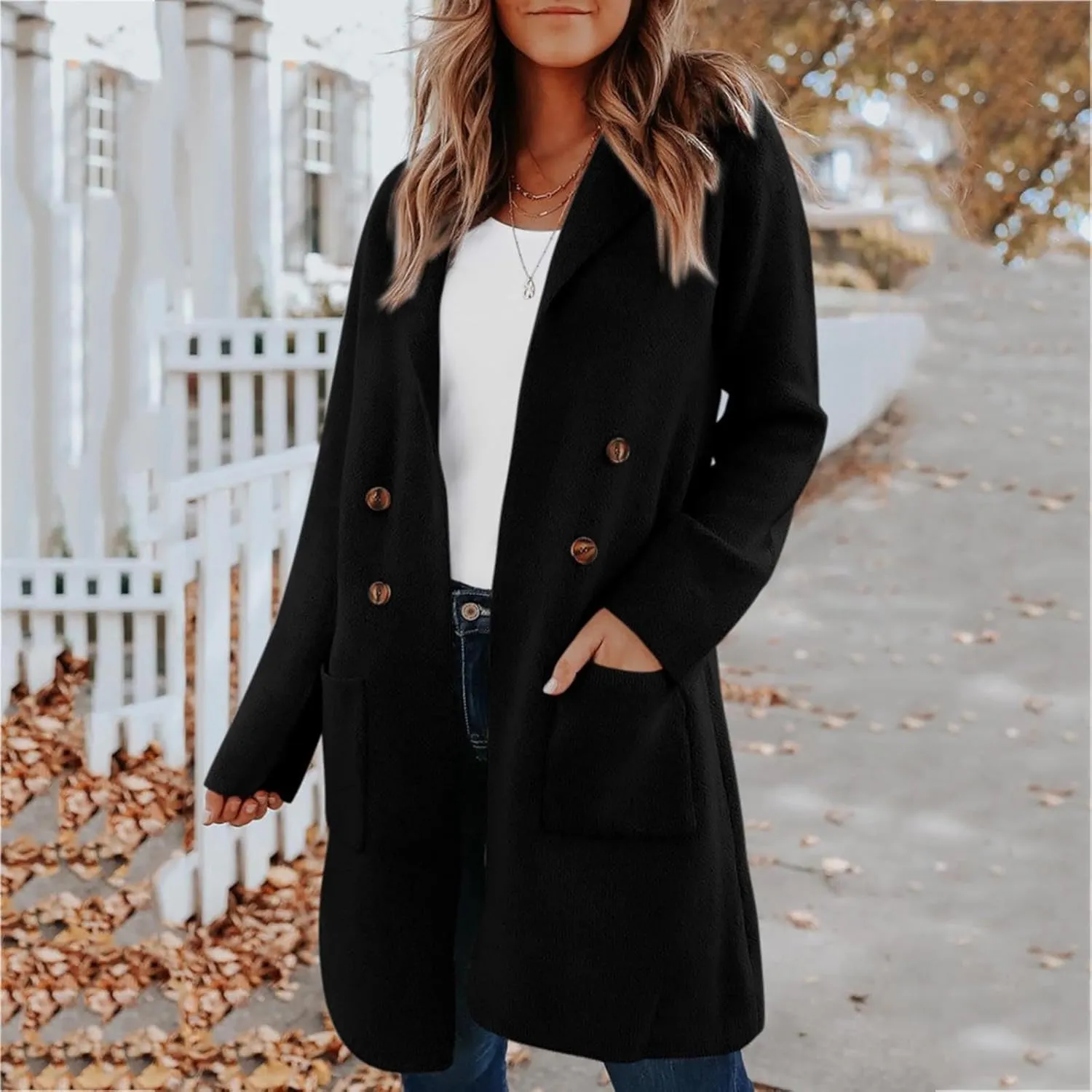 Long Cardigan Sweaters for Women Pea Trench Coats Mid Length Button Up Knit Cardigan Oversized Winter Jacket Trendy