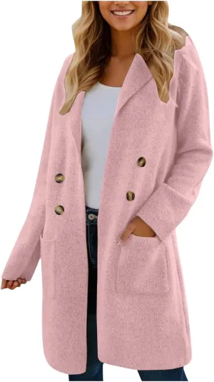 Long Cardigan Sweaters for Women Pea Trench Coats Mid Length Button Up Knit Cardigan Oversized Winter Jacket Trendy