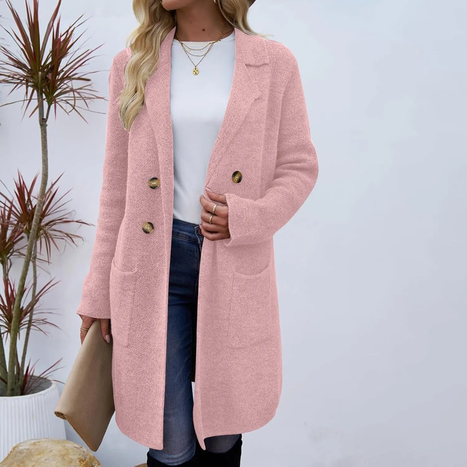 Long Cardigan Sweaters for Women Pea Trench Coats Mid Length Button Up Knit Cardigan Oversized Winter Jacket Trendy