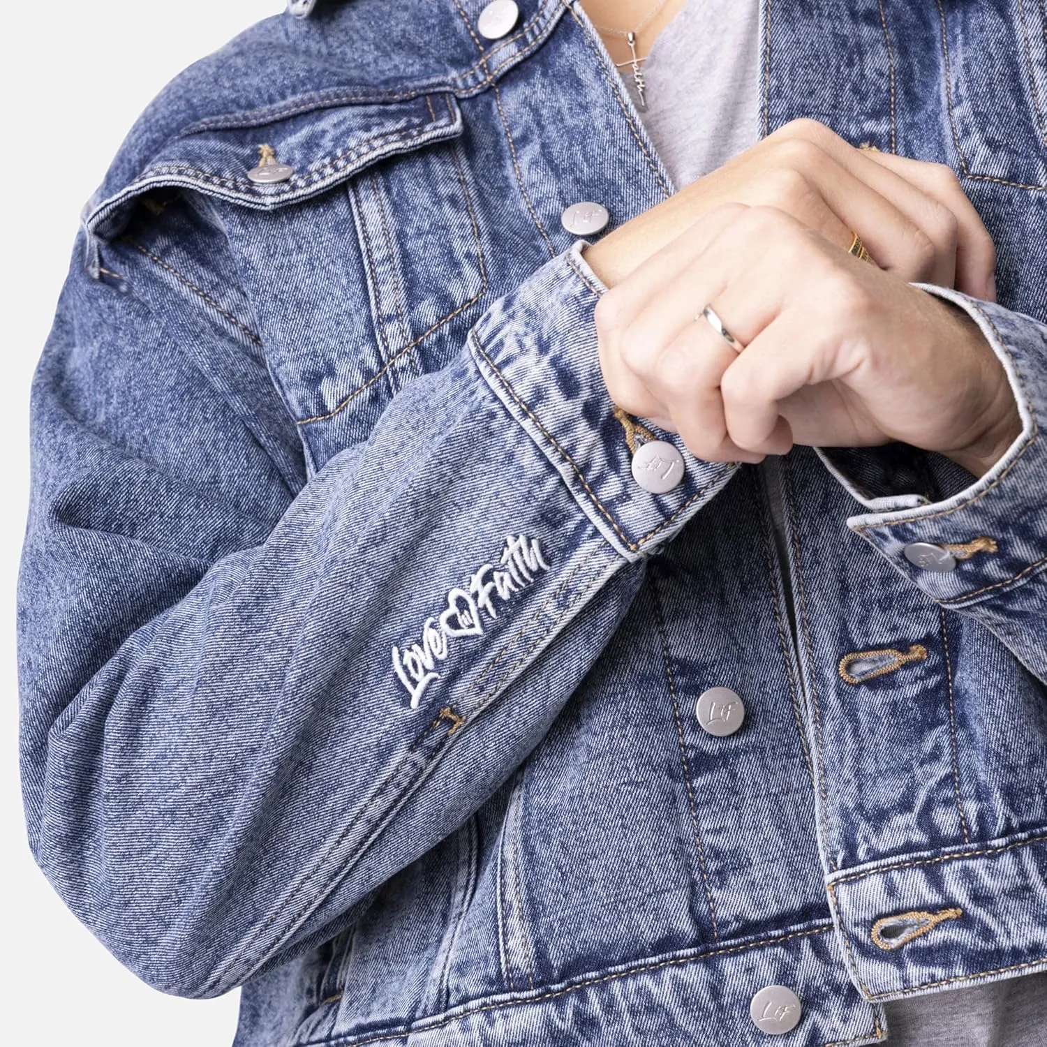 Love in Faith | Faith Cross Denim Jacket | Christian Denim Jacket for Women | Faith-Based Apparel | Christian Gifts