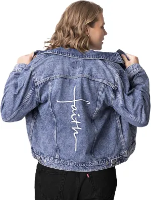 Love in Faith | Faith Cross Denim Jacket | Christian Denim Jacket for Women | Faith-Based Apparel | Christian Gifts