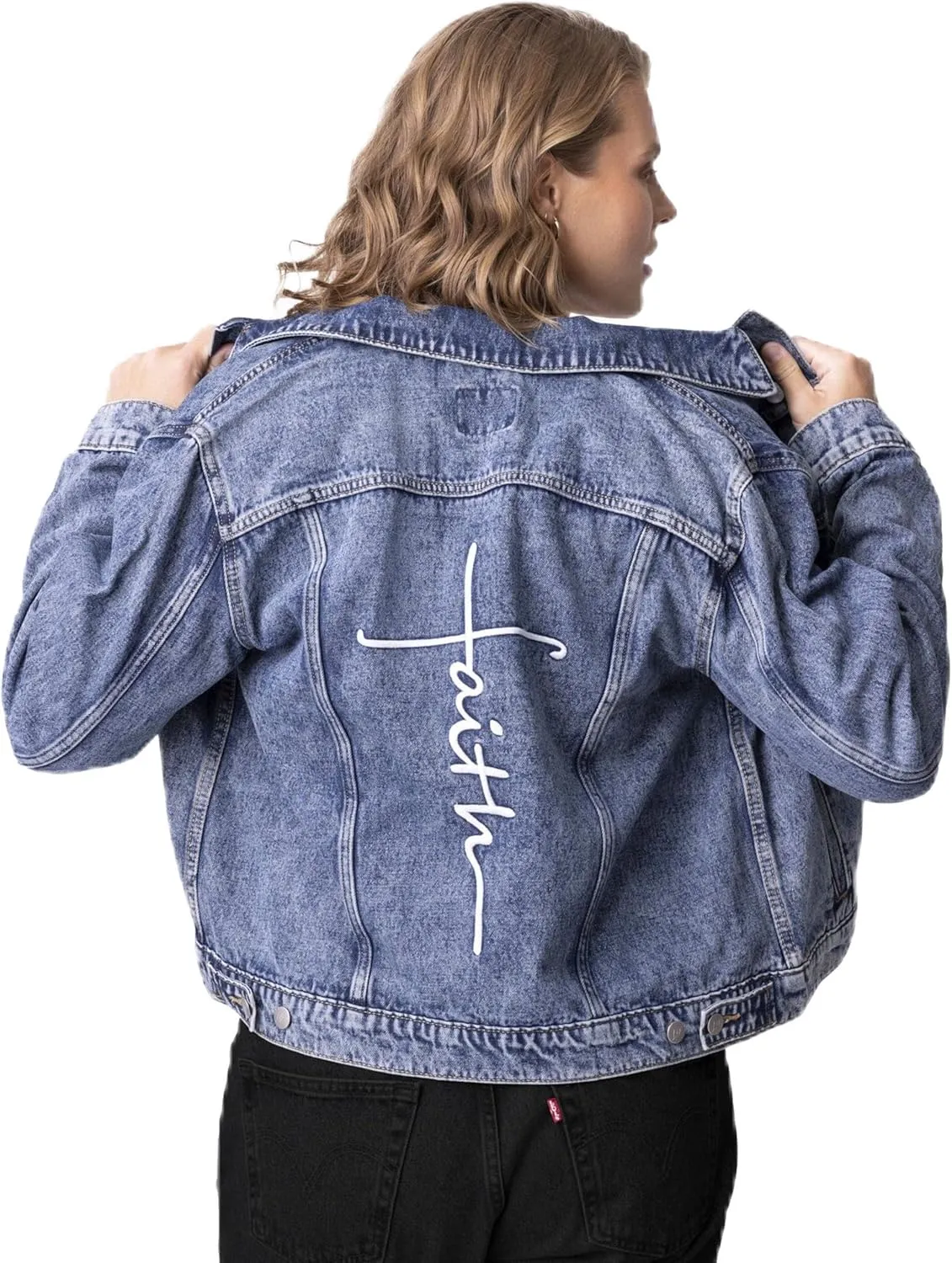 Love in Faith | Faith Cross Denim Jacket | Christian Denim Jacket for Women | Faith-Based Apparel | Christian Gifts