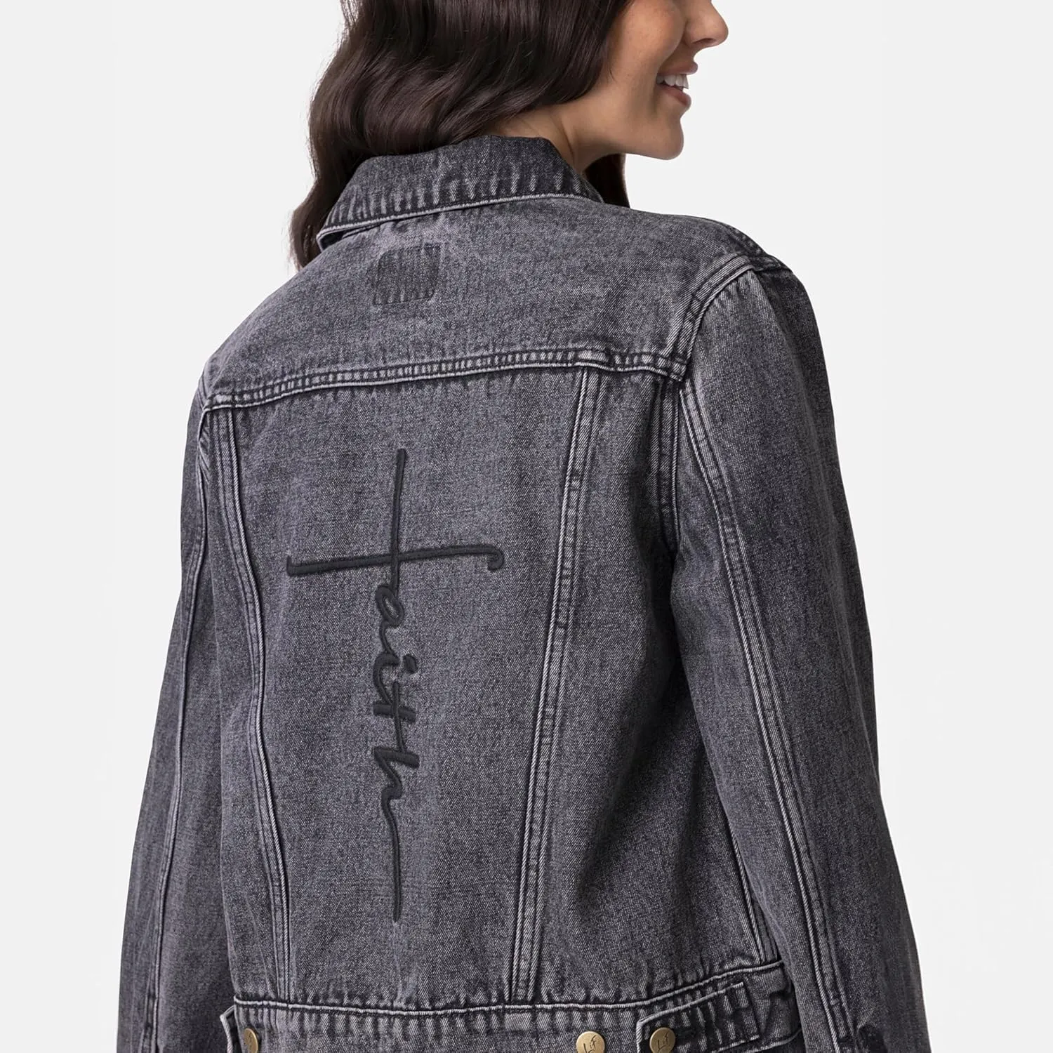 Love in Faith | Faith Cross Denim Jacket | Christian Denim Jacket for Women | Faith-Based Apparel | Christian Gifts