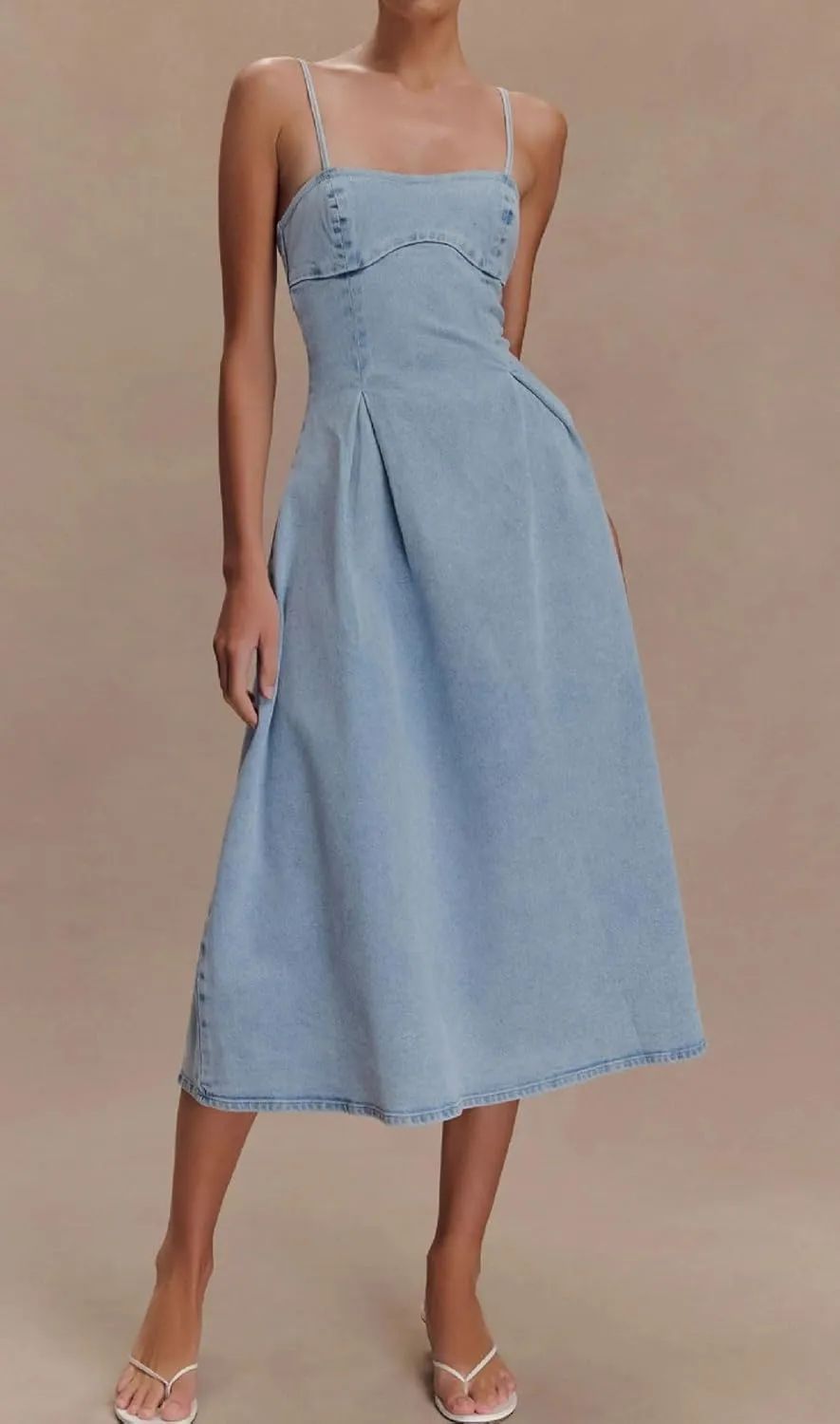 loveimgs Women Sexy Spaghetti Strap Long Denim Midi Dress Slip Sleeveless Skinny Bodycon A Line Jean Dress Cocktail