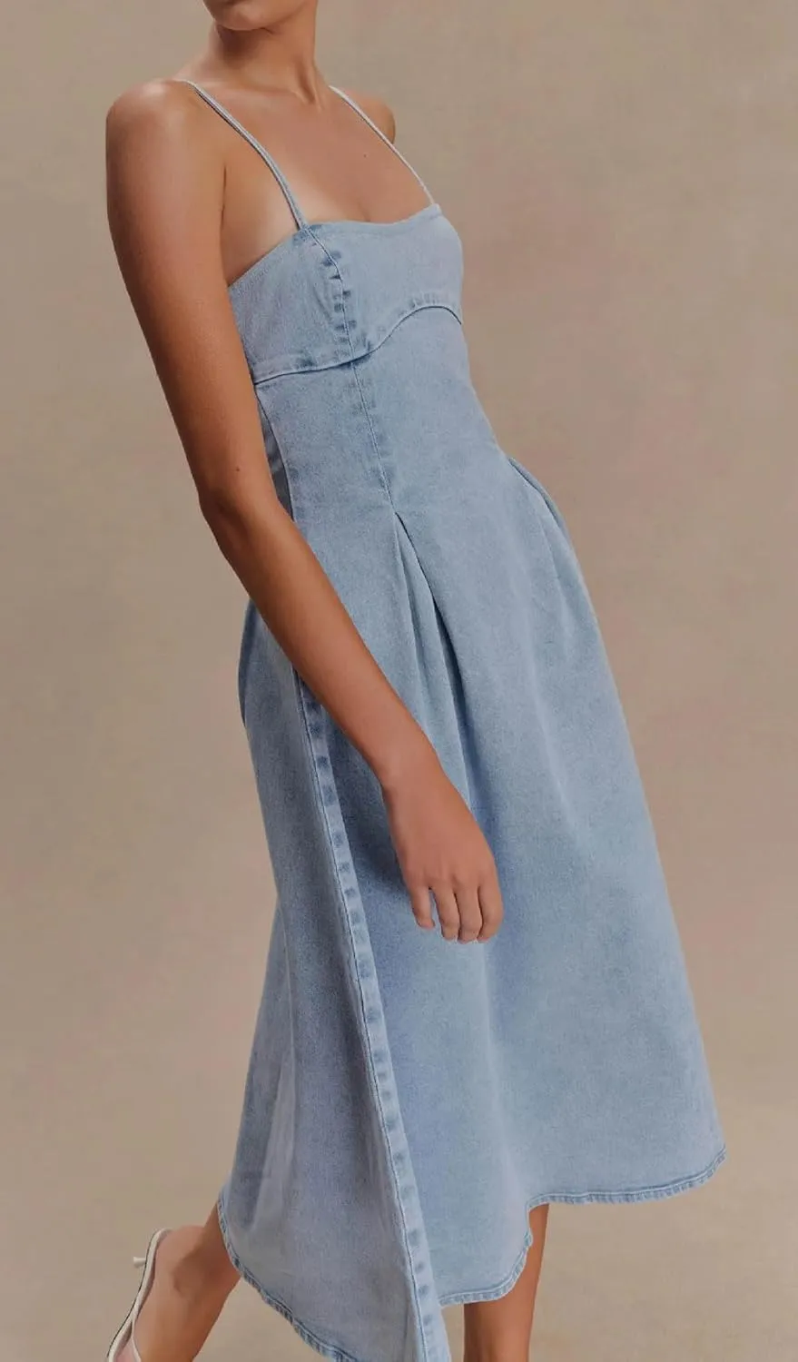 loveimgs Women Sexy Spaghetti Strap Long Denim Midi Dress Slip Sleeveless Skinny Bodycon A Line Jean Dress Cocktail