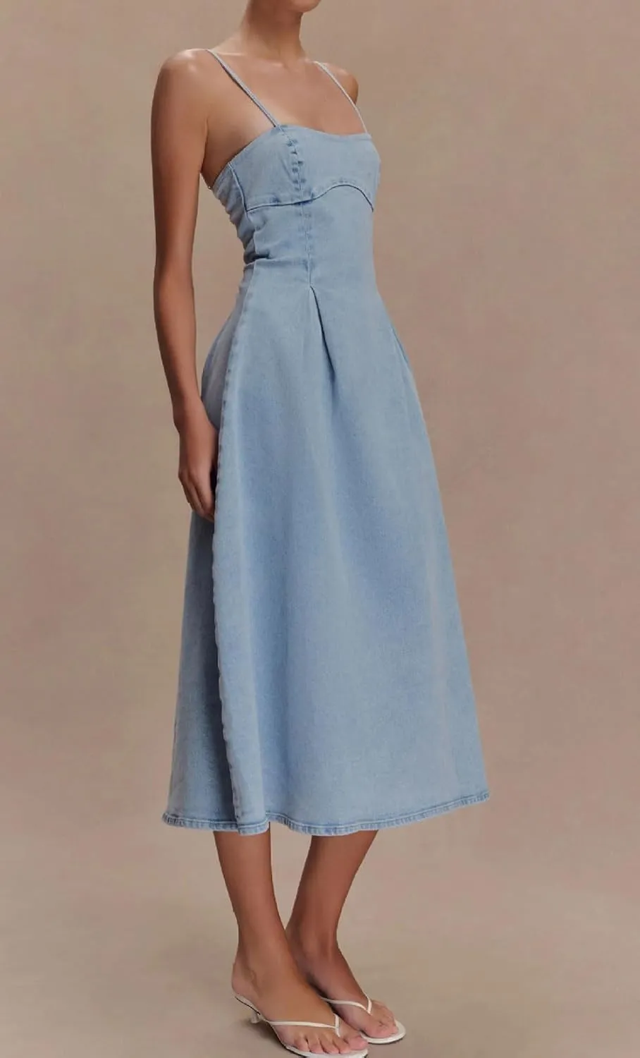 loveimgs Women Sexy Spaghetti Strap Long Denim Midi Dress Slip Sleeveless Skinny Bodycon A Line Jean Dress Cocktail