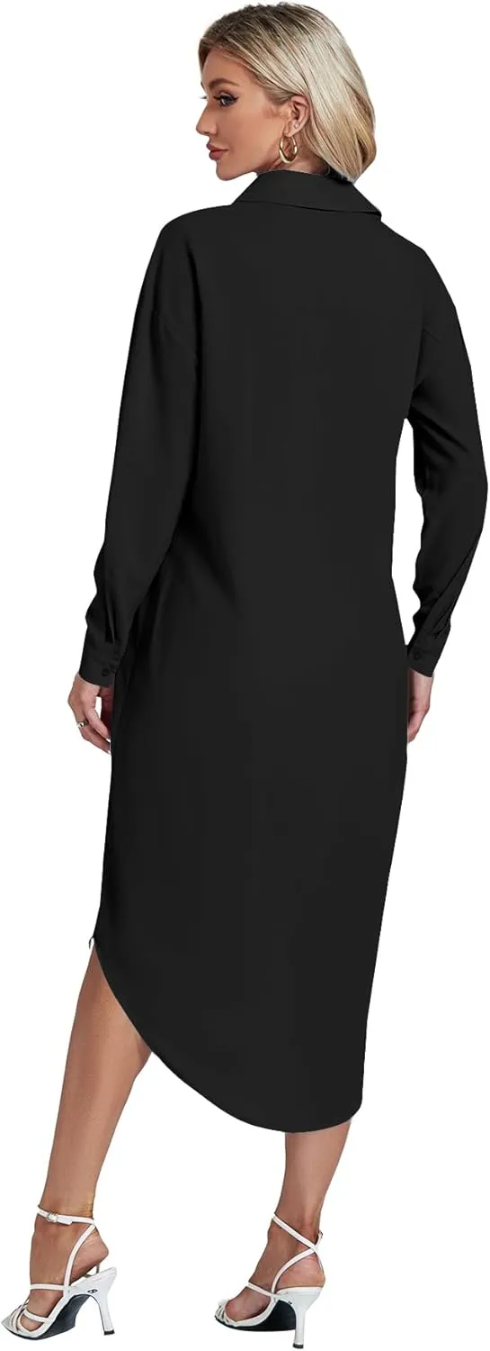LYANER Women's Collar Button Long Sleeve Max Long Shirt Dress Cardigan Cover Ups