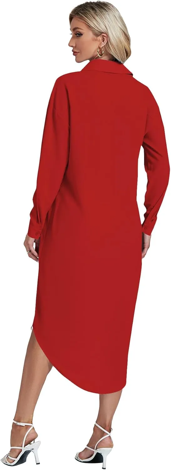 LYANER Women's Collar Button Long Sleeve Max Long Shirt Dress Cardigan Cover Ups