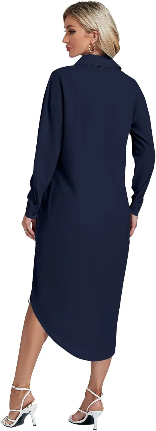 LYANER Women's Collar Button Long Sleeve Max Long Shirt Dress Cardigan Cover Ups