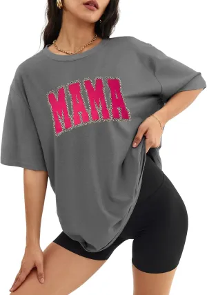 Mama Shirt Women Mama Leopard Oversized Shirt New Mom T Shirt Pregnancy Announcement Blouse