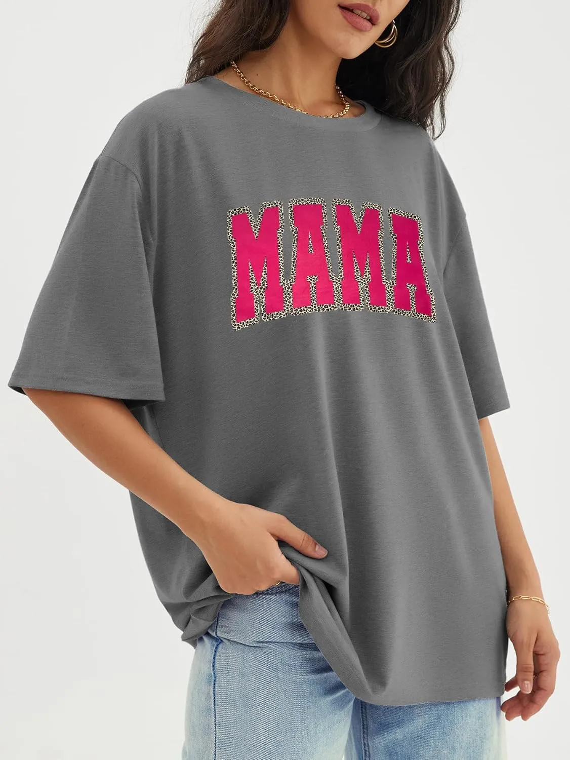 Mama Shirt Women Mama Leopard Oversized Shirt New Mom T Shirt Pregnancy Announcement Blouse