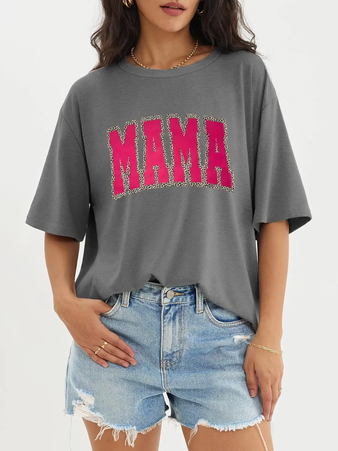 Mama Shirt Women Mama Leopard Oversized Shirt New Mom T Shirt Pregnancy Announcement Blouse