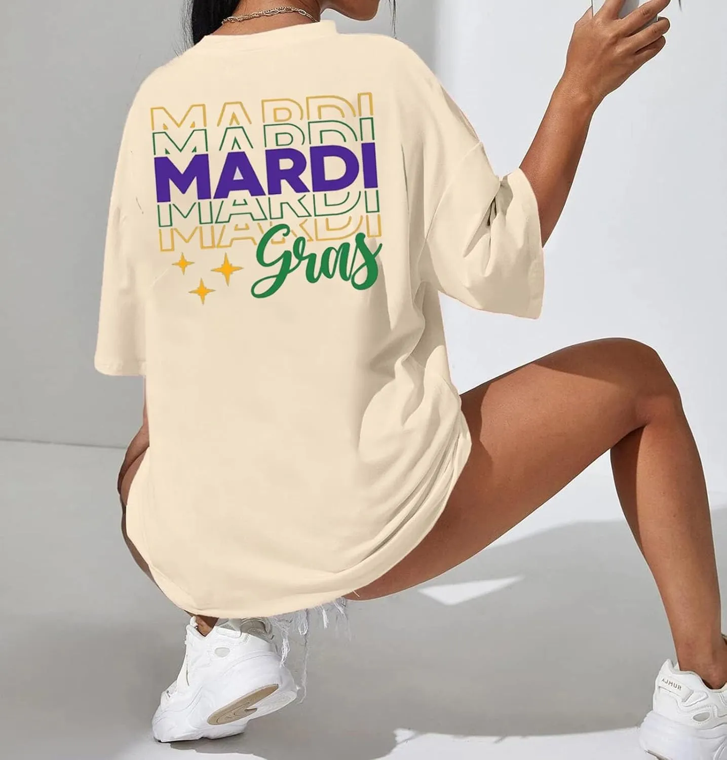 Mardi Gras Oversized Shirt for Women New Orlean Carnival Tee Shirt Outfit Holiday Short Sleeve Tops