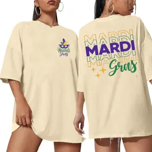 Mardi Gras Oversized Shirt for Women New Orlean Carnival Tee Shirt Outfit Holiday Short Sleeve Tops