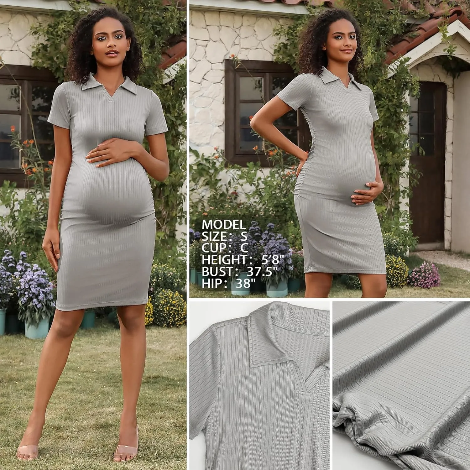 Maternity Bodycon Dress Summer Short Sleeve Lapel Collared V Neck Maternity Polo Shirt Dress
