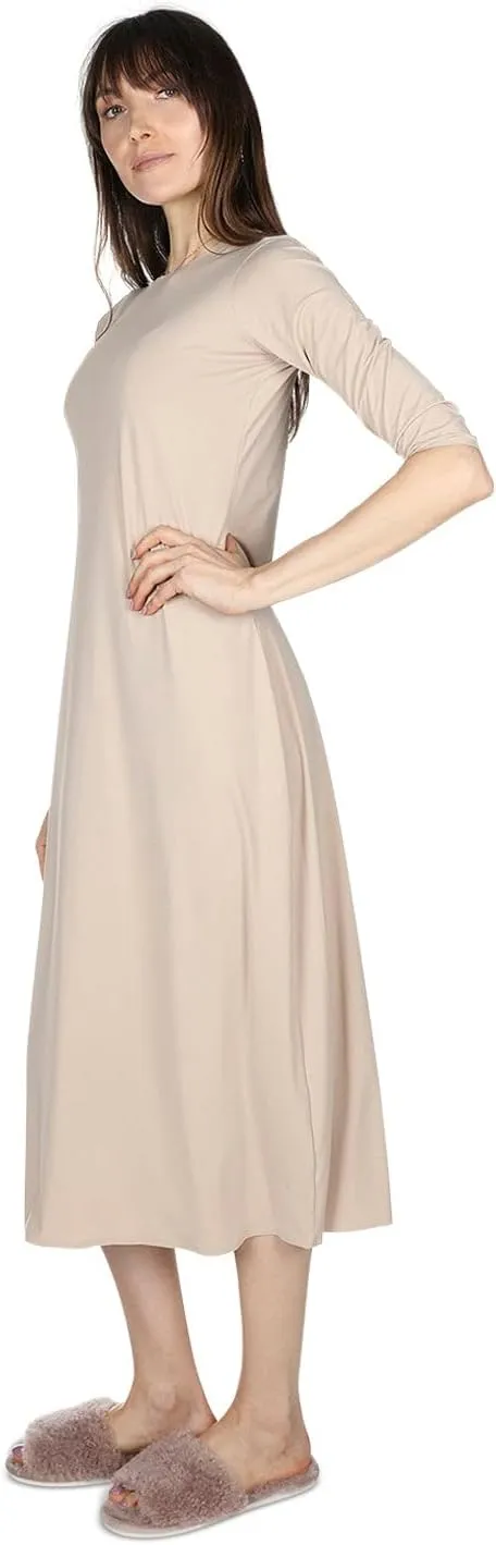 MeMoi Women's Silky-Smooth Bonded 3/4-Sleeve 48" Slip Dress
