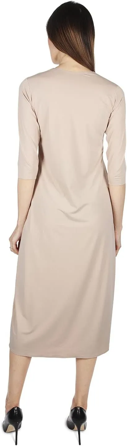 MeMoi Women's Silky-Smooth Bonded 3/4-Sleeve 48" Slip Dress