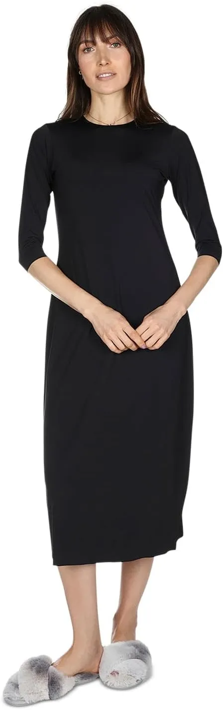 MeMoi Women's Silky-Smooth Bonded 3/4-Sleeve 48" Slip Dress