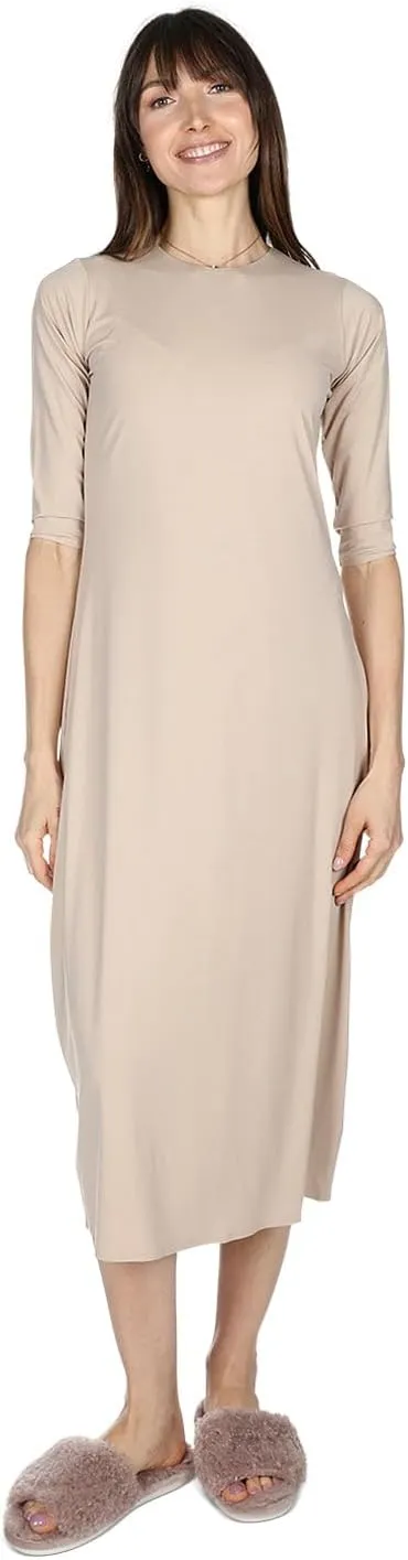 MeMoi Women's Silky-Smooth Bonded 3/4-Sleeve 48" Slip Dress