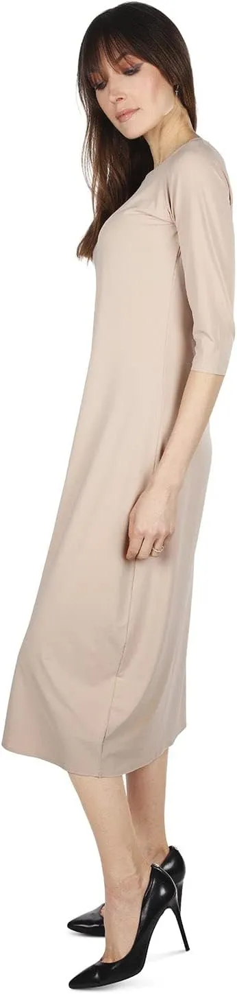 MeMoi Women's Silky-Smooth Bonded 3/4-Sleeve 48" Slip Dress