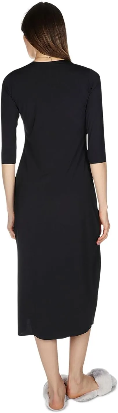 MeMoi Women's Silky-Smooth Bonded 3/4-Sleeve 48" Slip Dress