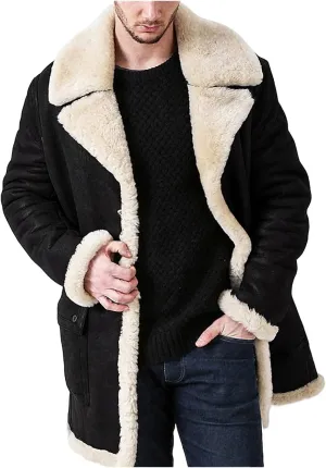 Men Faux Suede Sherpa Fleece Lined Jackets Fur Collar Long Trench Coat Winter Heavyweight Big and Tall Outwear