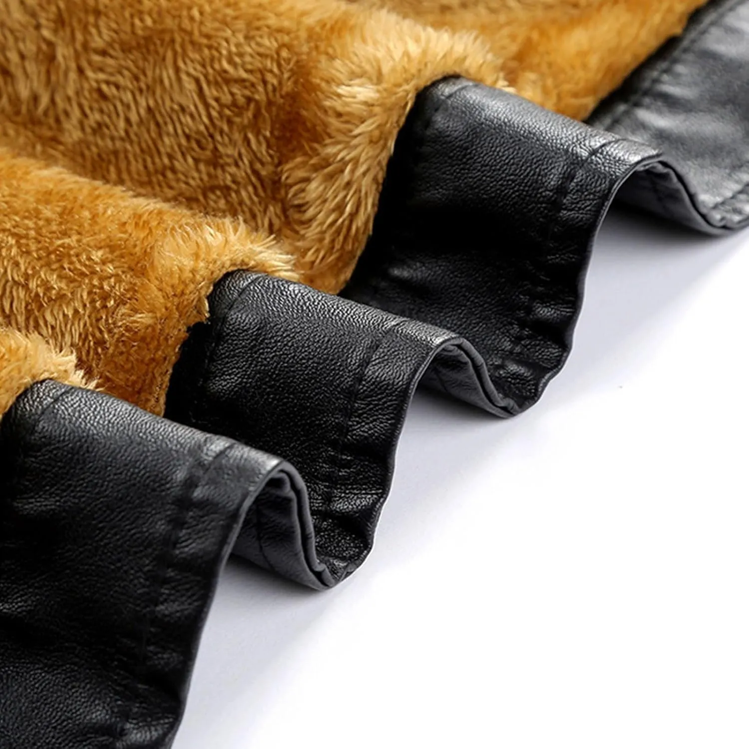 Men Slim Fit Faux Leather Motorcycle Jacket Zip-Up Windbreaker Fleece Lined PU Jackets Vintage Biker Coat