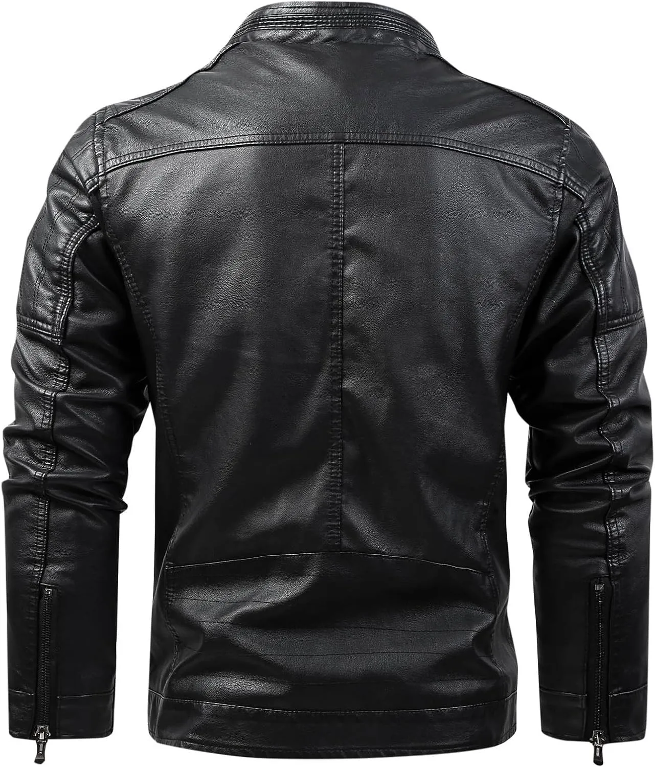 Men Slim Fit Faux Leather Motorcycle Jacket Zip-Up Windbreaker Fleece Lined PU Jackets Vintage Biker Coat