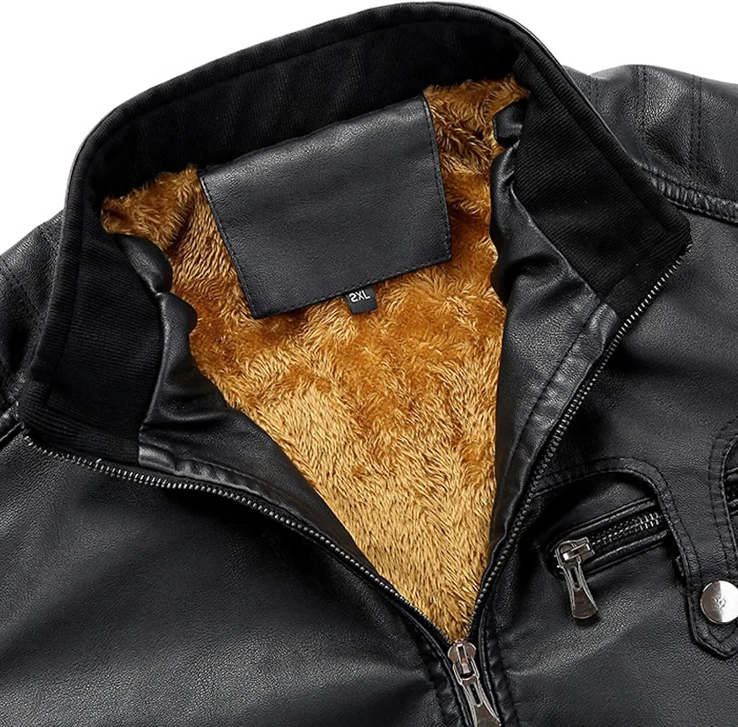 Men Slim Fit Faux Leather Motorcycle Jacket Zip-Up Windbreaker Fleece Lined PU Jackets Vintage Biker Coat