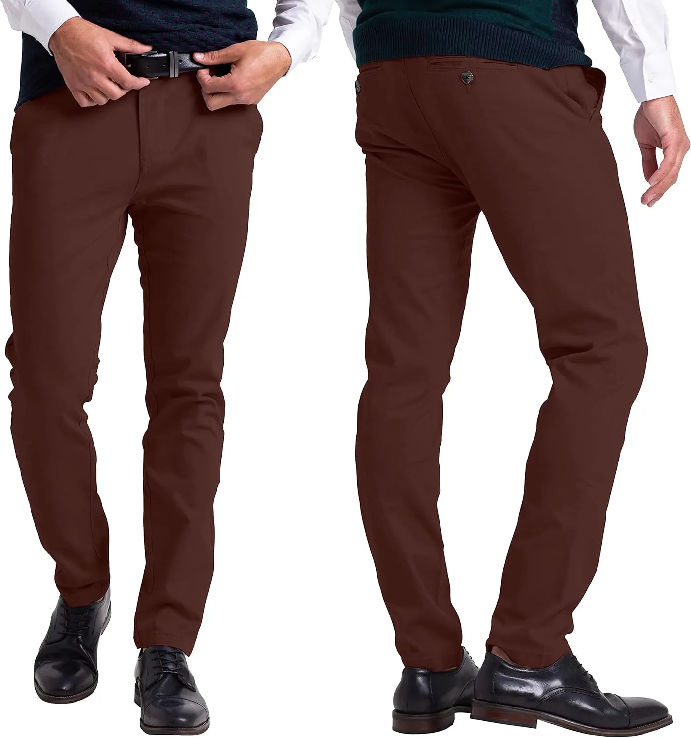 Mens Chino Pants Athletic-Fit Stretch Cotton Comfort Flat Front Casual Stretch Chino Pants All Waist 30W- 40W