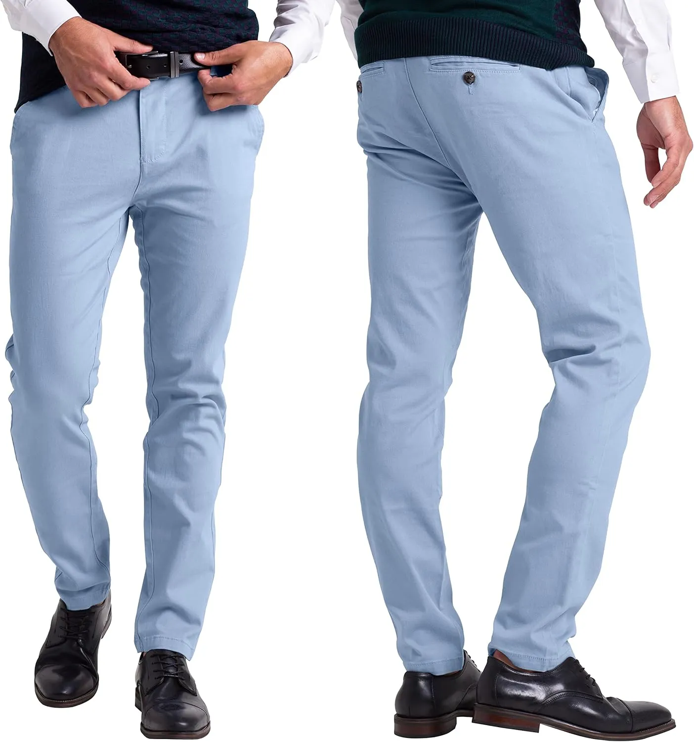 Mens Chino Pants Athletic-Fit Stretch Cotton Comfort Flat Front Casual Stretch Chino Pants All Waist 30W- 40W