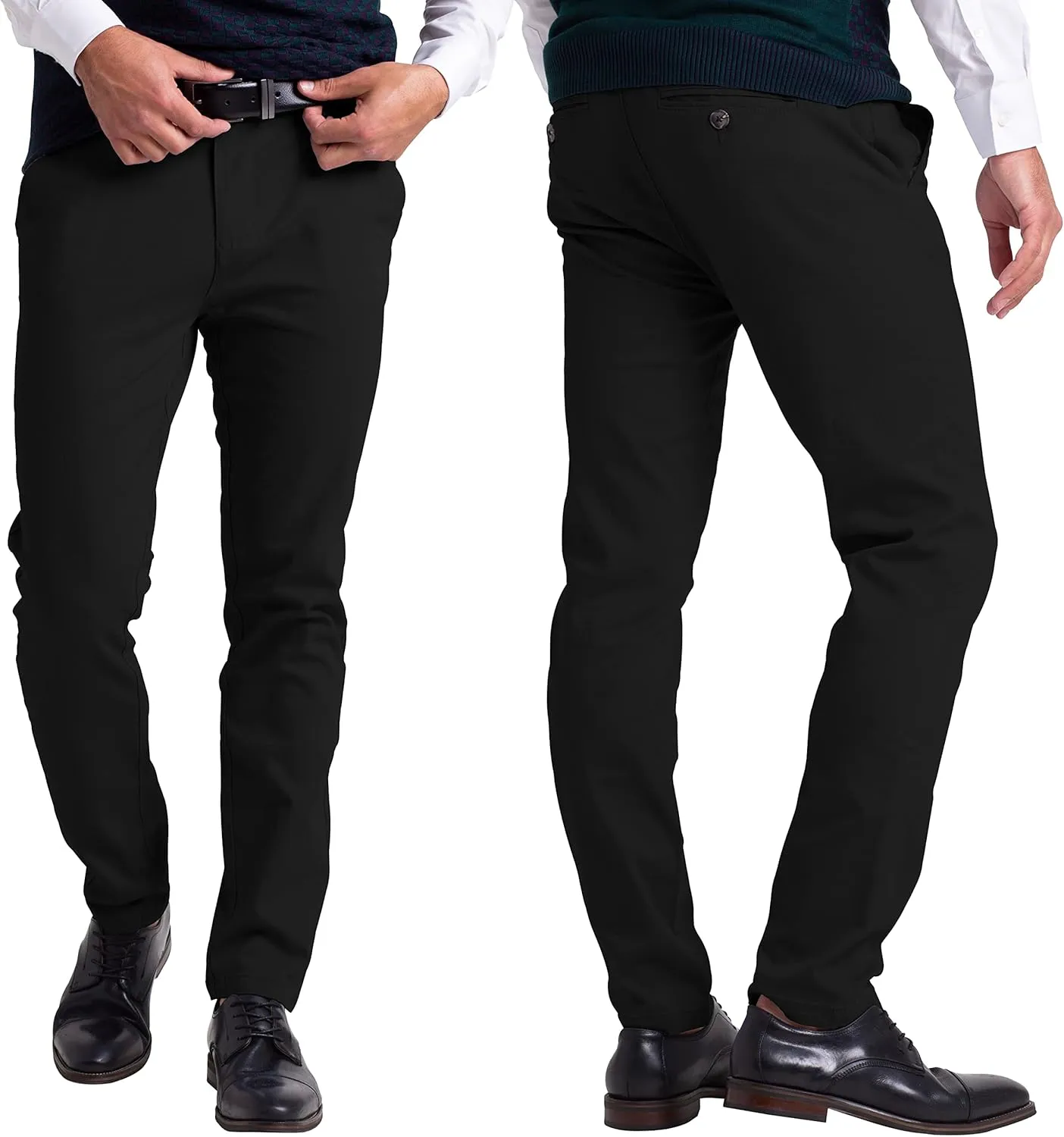 Mens Chino Pants Athletic-Fit Stretch Cotton Comfort Flat Front Casual Stretch Chino Pants All Waist 30W- 40W