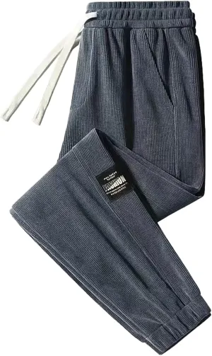 Men's Corduroy Jogger Pants Drawstring Elastic Waist Tapered Sweatpants Casual Cargo Pants with Pockets
