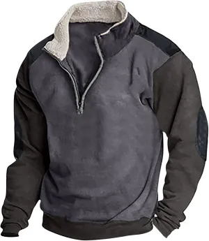Mens Corduroy Pullover Buttons Up Stand Collar Long Sleeve Sweatshirt Color Block Shirts Sport Military Winter Outwear