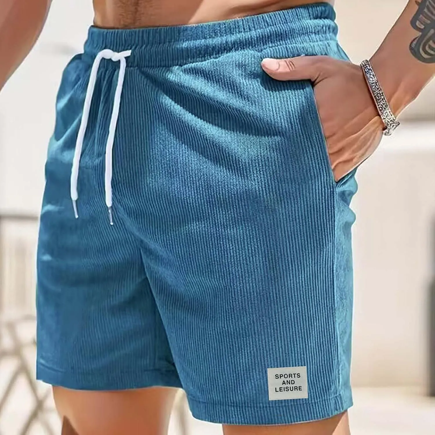 Men's Corduroy Shorts 2024 Casual Elastic Waist Drawstring Shorts Lightweight Summer Beach Shorts Active Track Shorts