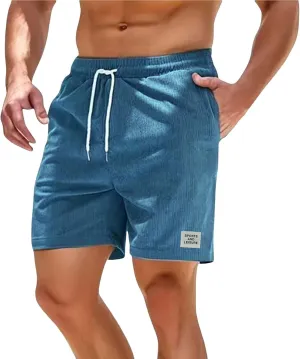 Men's Corduroy Shorts 2024 Casual Elastic Waist Drawstring Shorts Lightweight Summer Beach Shorts Active Track Shorts