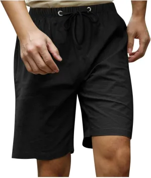 Men's Cotton Linen Shorts Elastic Waist Drawstring Shorts with Pockets Baggy Running Shorts Basketball Shorts