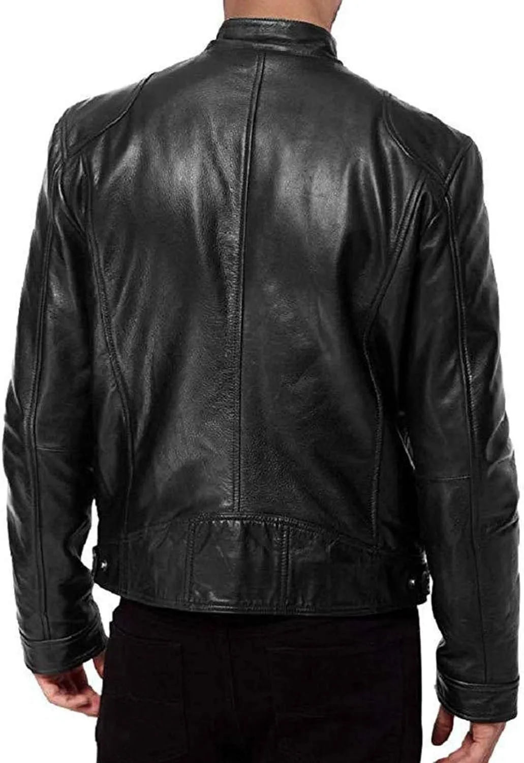 Mens Cropped Leather Jacket Motorcycle Biker Jackets Vintage Slim Fit Faux Leather Outwear Casual Lightweight