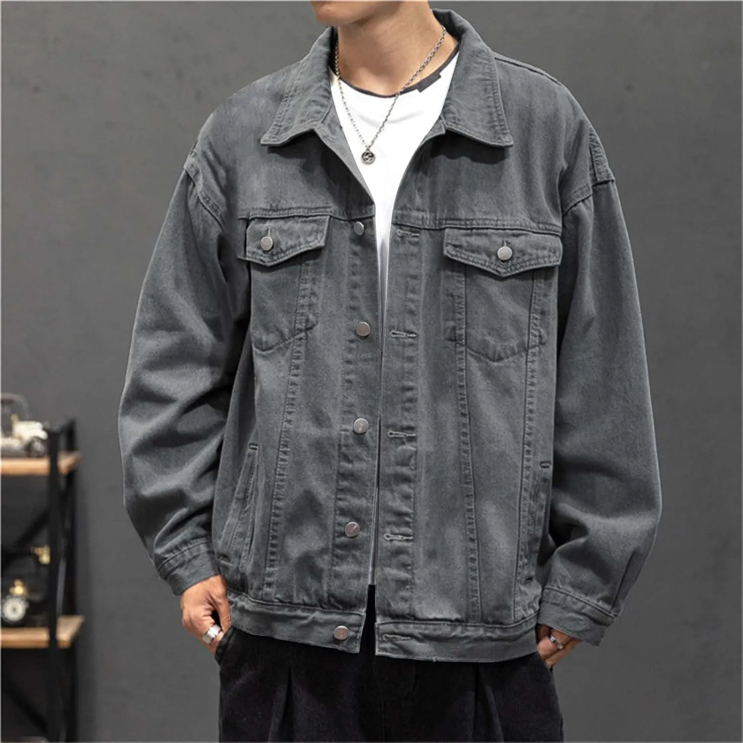 Mens Distressed Denim Jacket Button Down Jean Coat Casual Long Sleeve Trucker Hooded Jackets Outwear ined Denim Jacket