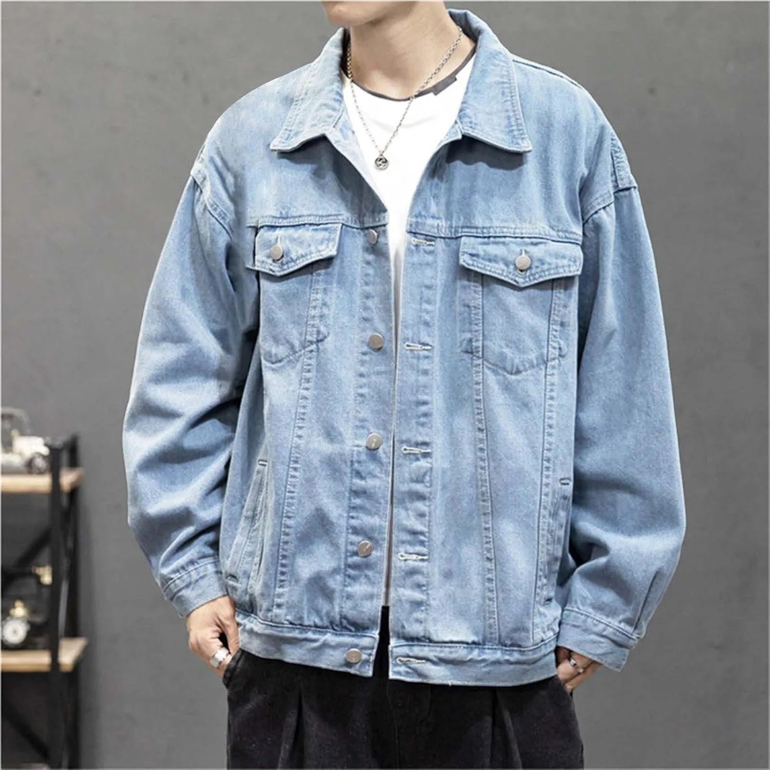 Mens Distressed Denim Jacket Button Down Jean Coat Casual Long Sleeve Trucker Hooded Jackets Outwear ined Denim Jacket