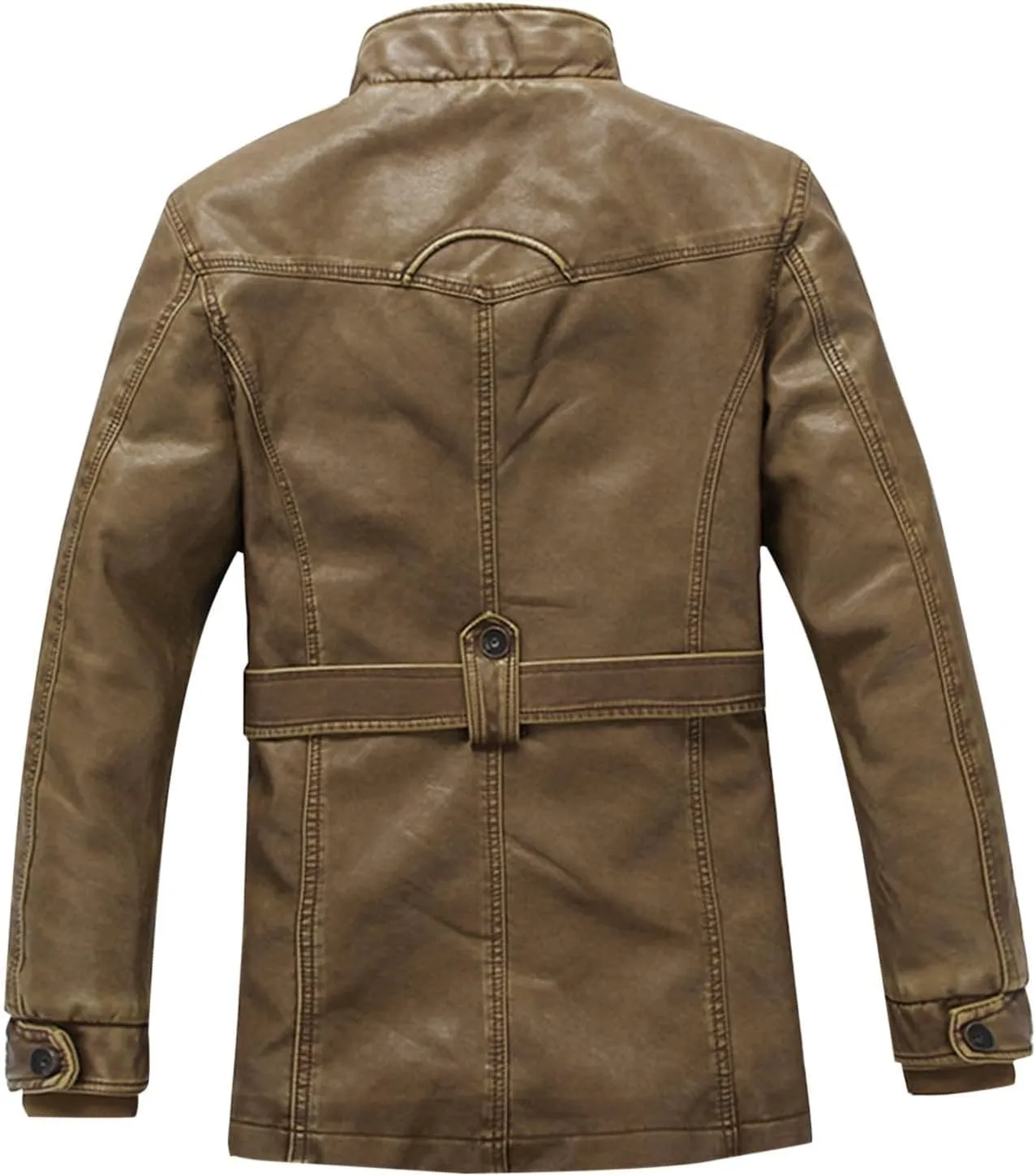 Mens Faux Leather Jacket Fleece Lined Long Sleeve Full Zip Up Jacket Biker Motorcycle Coat with Pockets