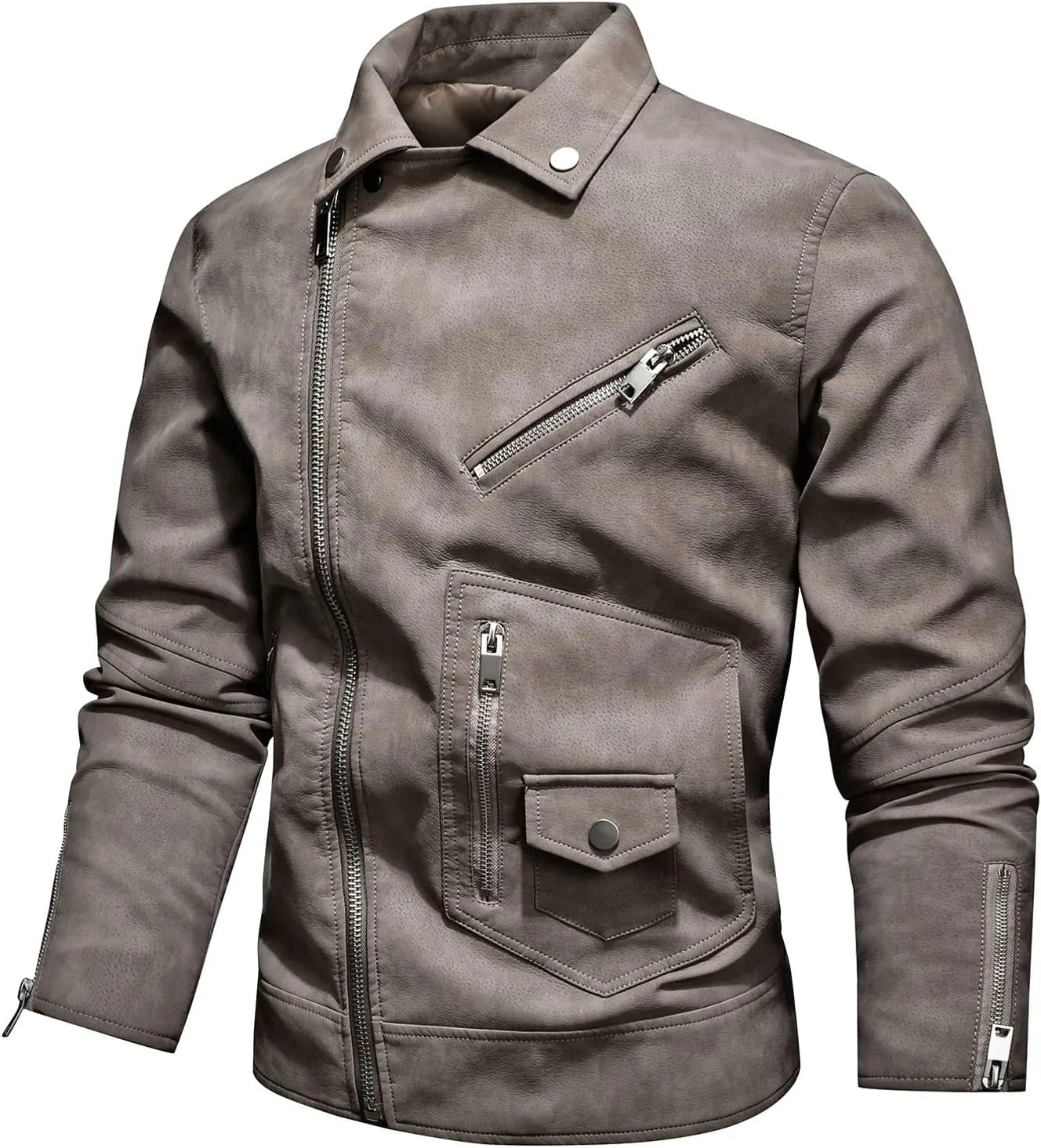 Mens Faux Leather Jacket PU Leather Retro Zip-Up Stylish Motorcycle Biker Jacket Long Sleeve Steampunk Coat