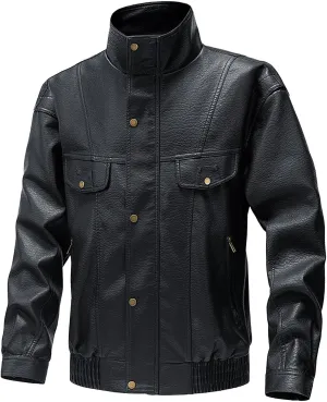 Mens Faux Leather Motorcycle Jacket Fall Fashion Casual Lightweight Coat Biker Bomber Jacket with Pockets