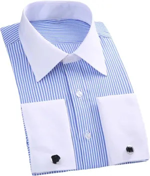 Men's French Cuff Dress Shirt Long Sleeve Formal Business Buttons Shirt Party Wedding Shirt