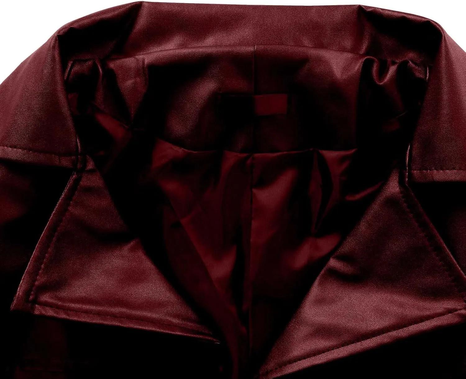 Mens Long Faux Leather Jacket Fashion Windbreaker Trench Coat Long Sleeve Lapel PU Leather Motorcycle Biker Jacket