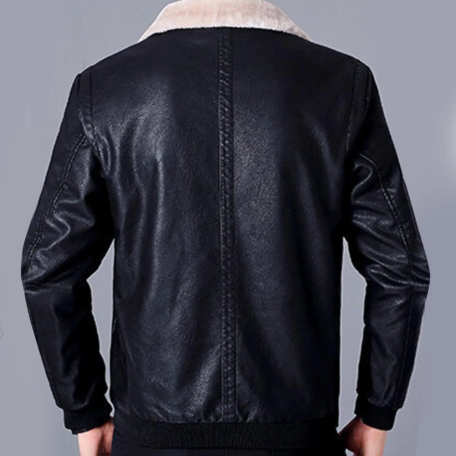 Men's Sherpa Lined Leather Jacket Fall Winter Warm Bomber Coat Plus Size Zip Up Outerwear Motorcycle Aviator Jackets