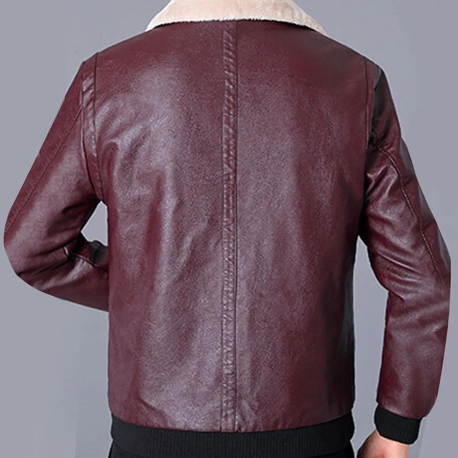 Men's Sherpa Lined Leather Jacket Fall Winter Warm Bomber Coat Plus Size Zip Up Outerwear Motorcycle Aviator Jackets